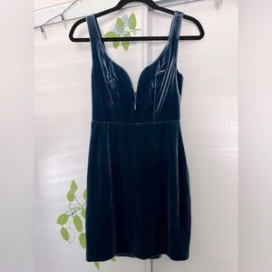 Peacock Blue V Neck Formal Mini Dress